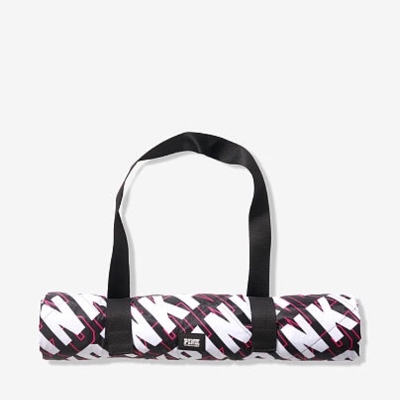 PINK Polyester Packable Blanket Throw Beach BLACK - Picture 2 of 2